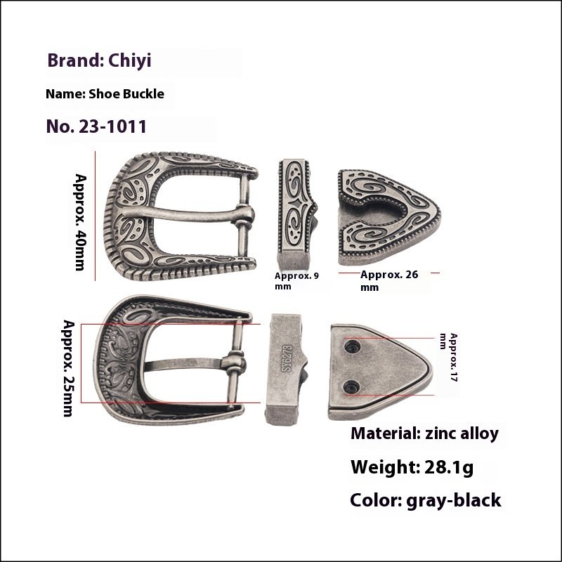 in Stock Vintage Punk Alloy Belt Buckle Three-Piece Design Pattern for Men's Garments and Bags Customized Logo Zinc Metal