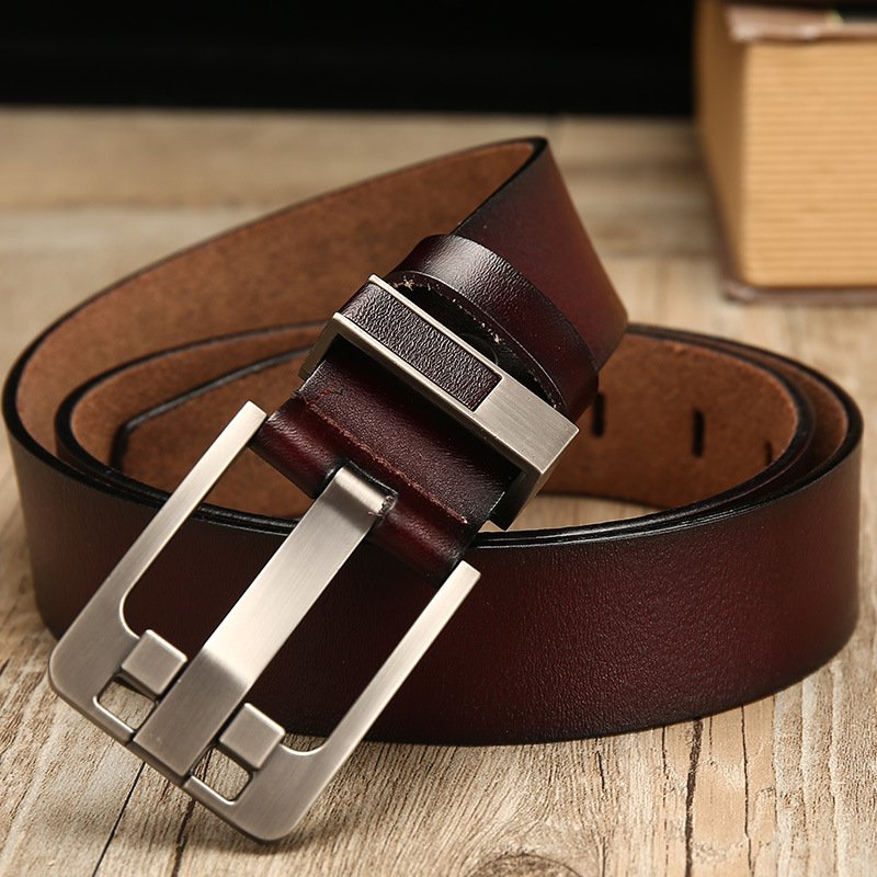 Wholesale Brown Color Cow Leather Belt Men Genuine Leather Belt Metal Pin Belt Buckle