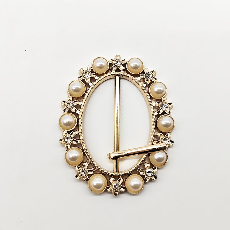 Factory Wholesale Luxury Pearl Rhinestone Decorative Women Belt Pin Buckle 40mm Metal Delicate Diamond Belt Buckle For Ladies