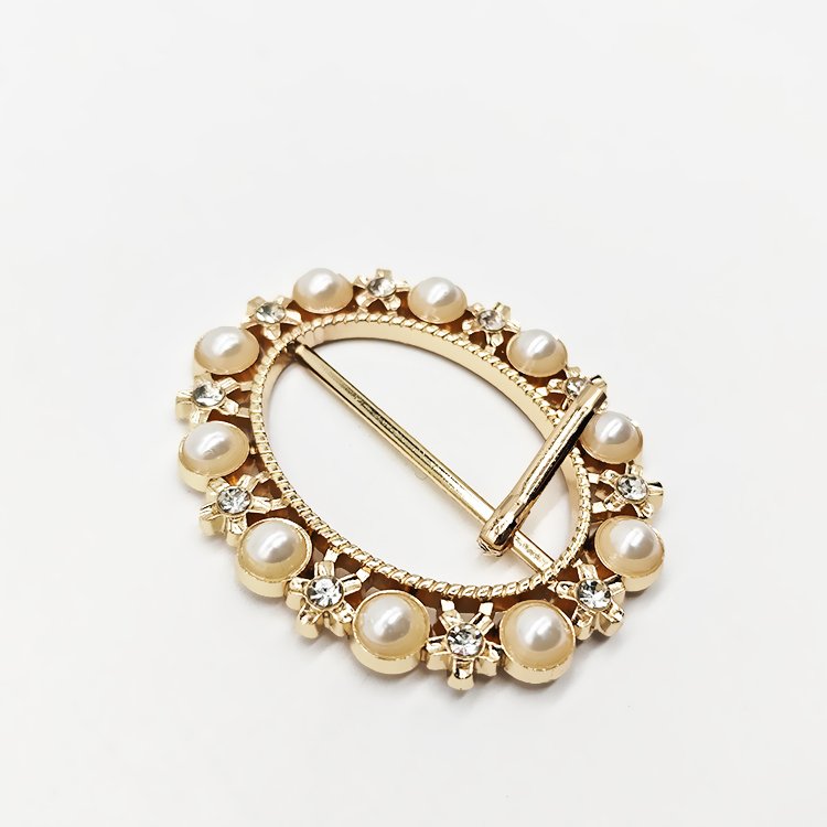 Factory Wholesale Luxury Pearl Rhinestone Decorative Women Belt Pin Buckle 40mm Metal Delicate Diamond Belt Buckle For Ladies