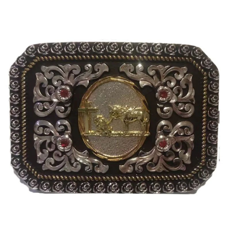 Custom logo 3D zinc alloy double plated gold metal western buckle cowboy horse belt buckle