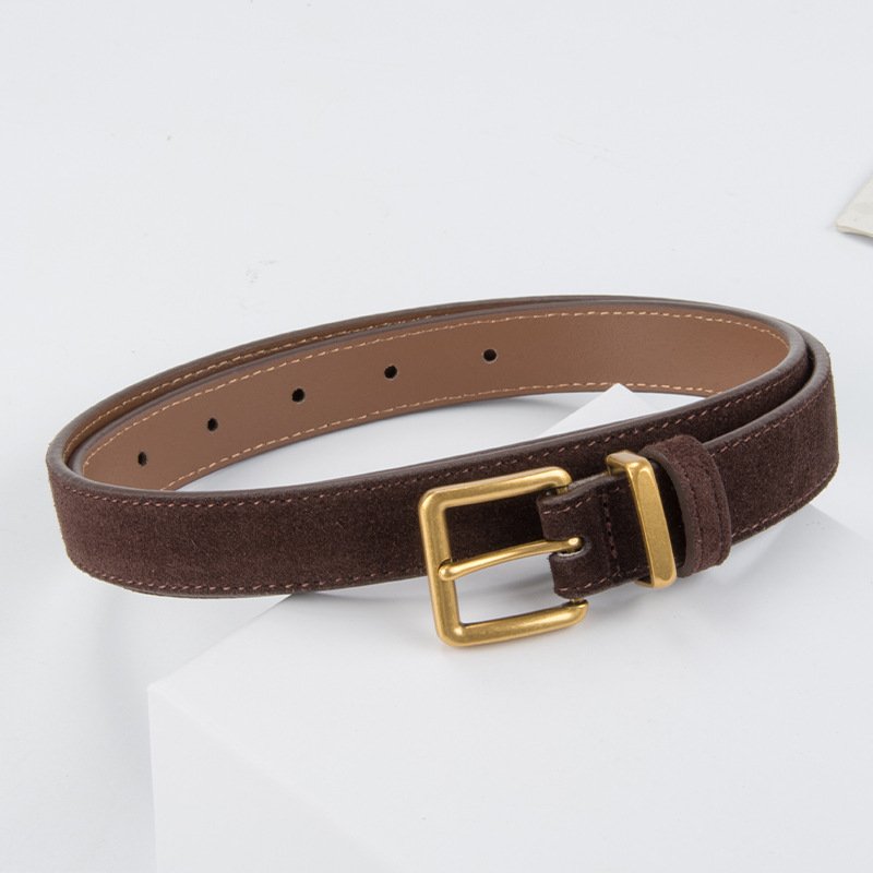 RW 2024 Brass Alloy Pin Buckle Stylish Waist Belt Retro Suede Women Lady Casual Dress Belts Genuine Cowhide Leather Belts