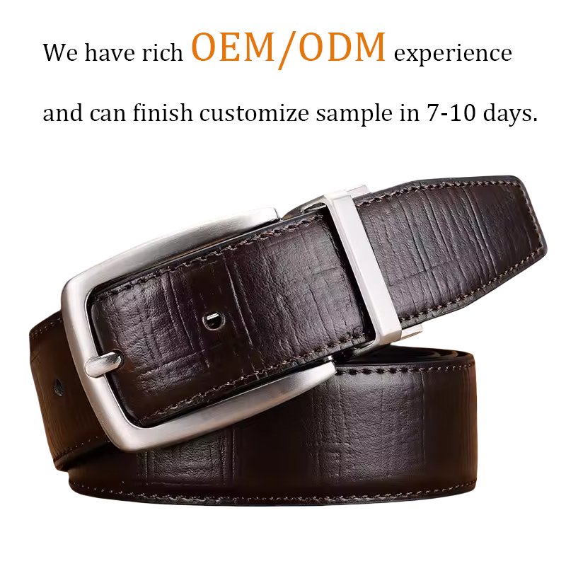 Factory Custom Fashion Double Sided Cowhide Men's Reversible Buckle Leather Dress Belt