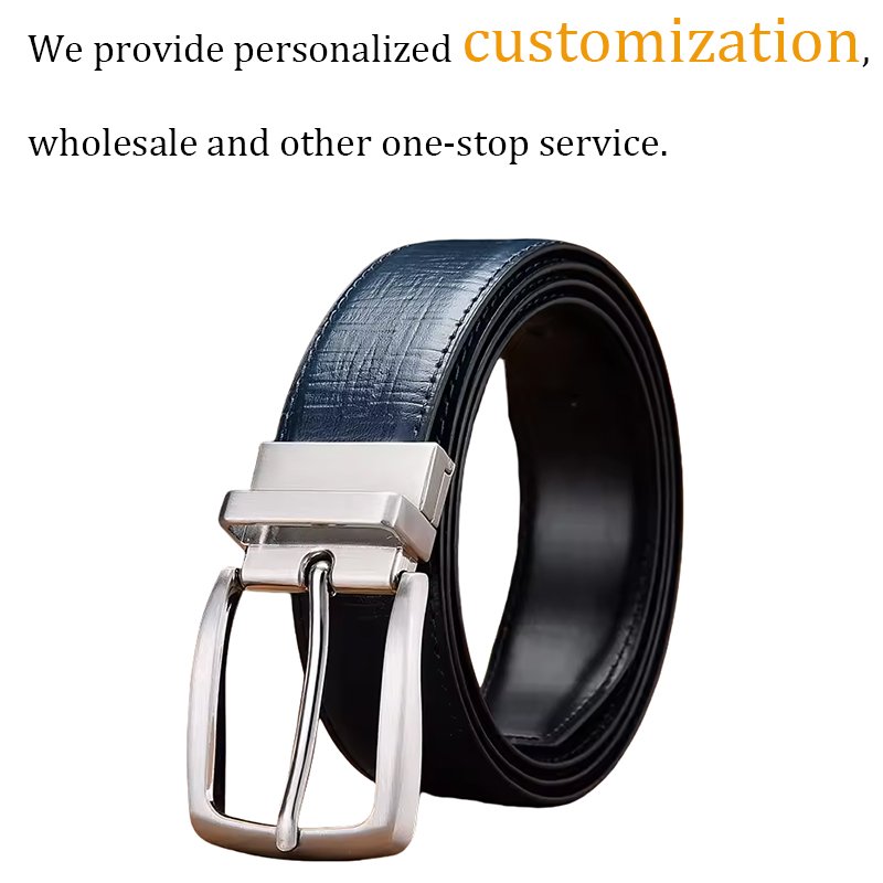Factory Custom Fashion Double Sided Cowhide Men's Reversible Buckle Leather Dress Belt