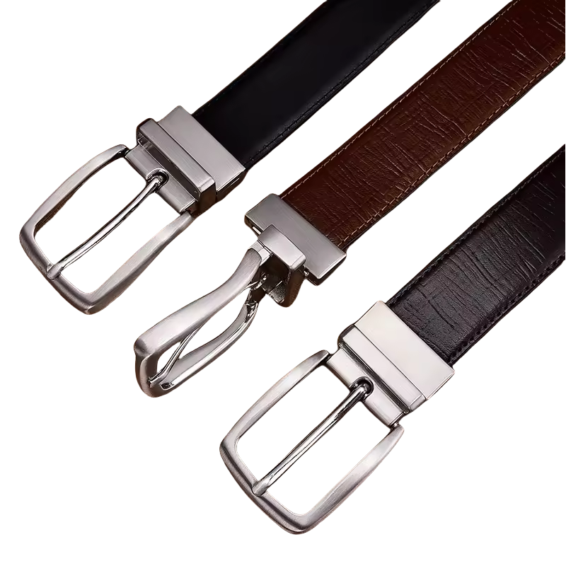 Factory Custom Fashion Double Sided Cowhide Men's Reversible Buckle Leather Dress Belt