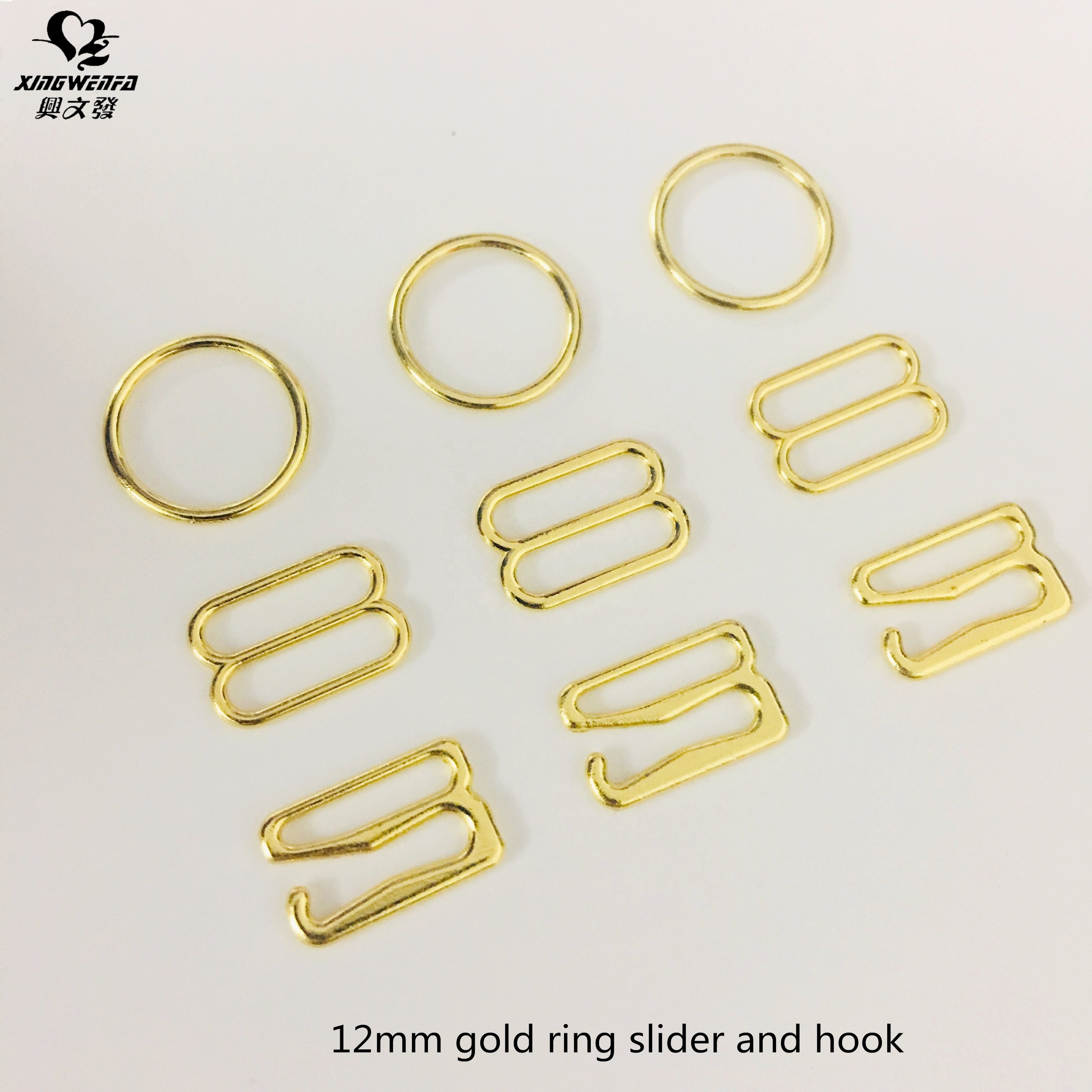 Bra accessories 12mm metal buckle Gold plated zinc alloy bra strap rings sliders and hooks