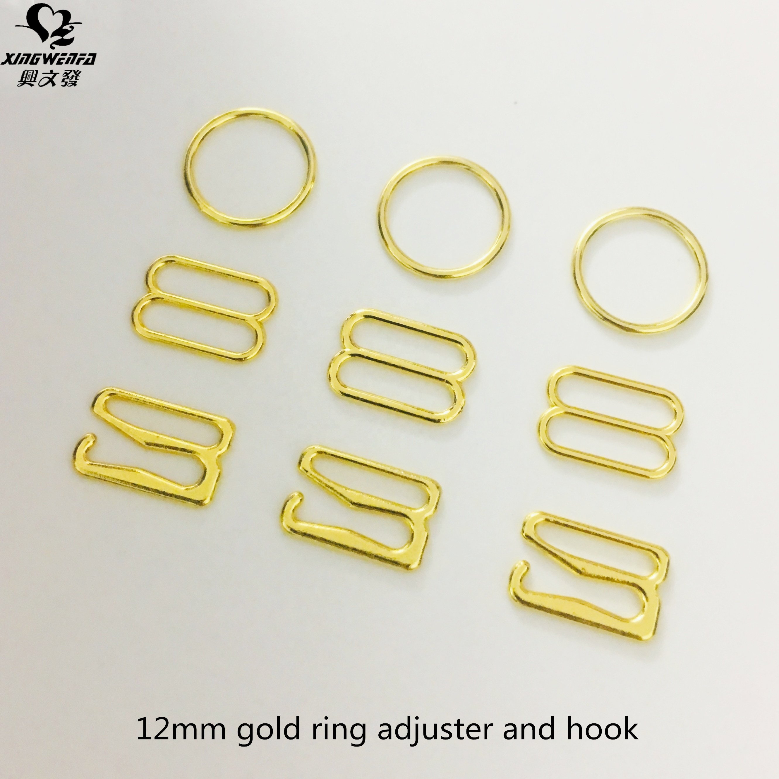 Bra accessories 12mm metal buckle Gold plated zinc alloy bra strap rings sliders and hooks