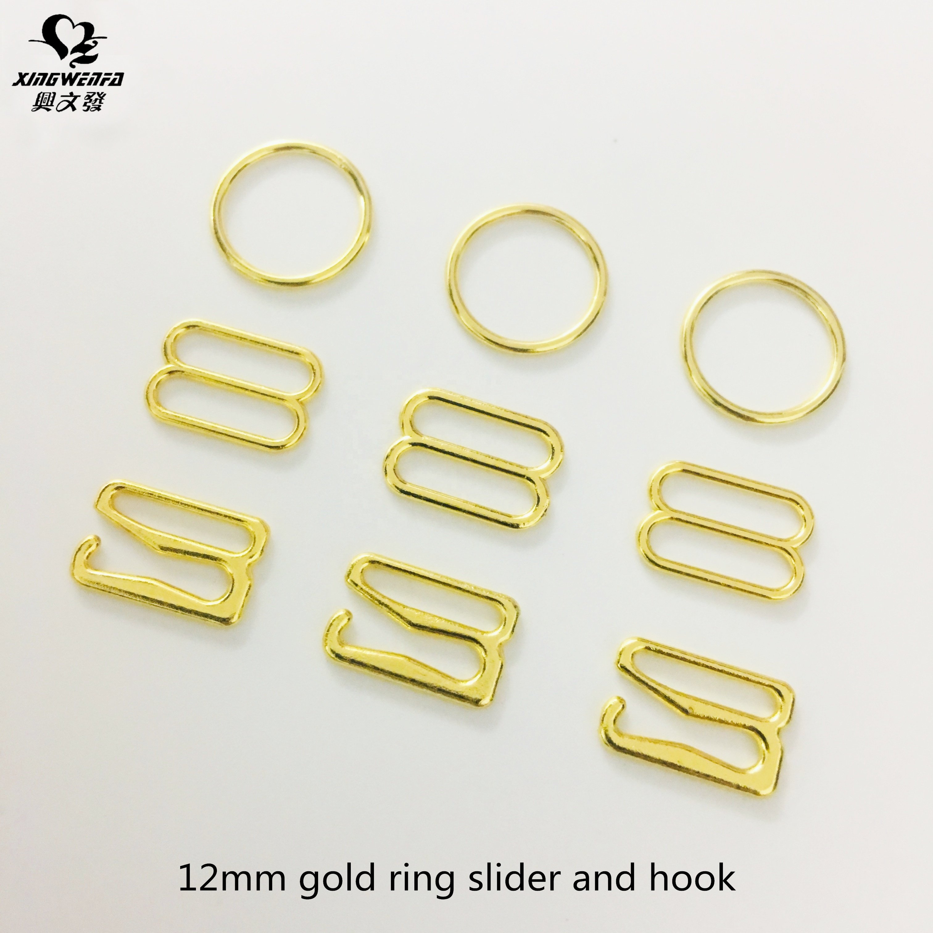 Bra accessories 12mm metal buckle Gold plated zinc alloy bra strap rings sliders and hooks