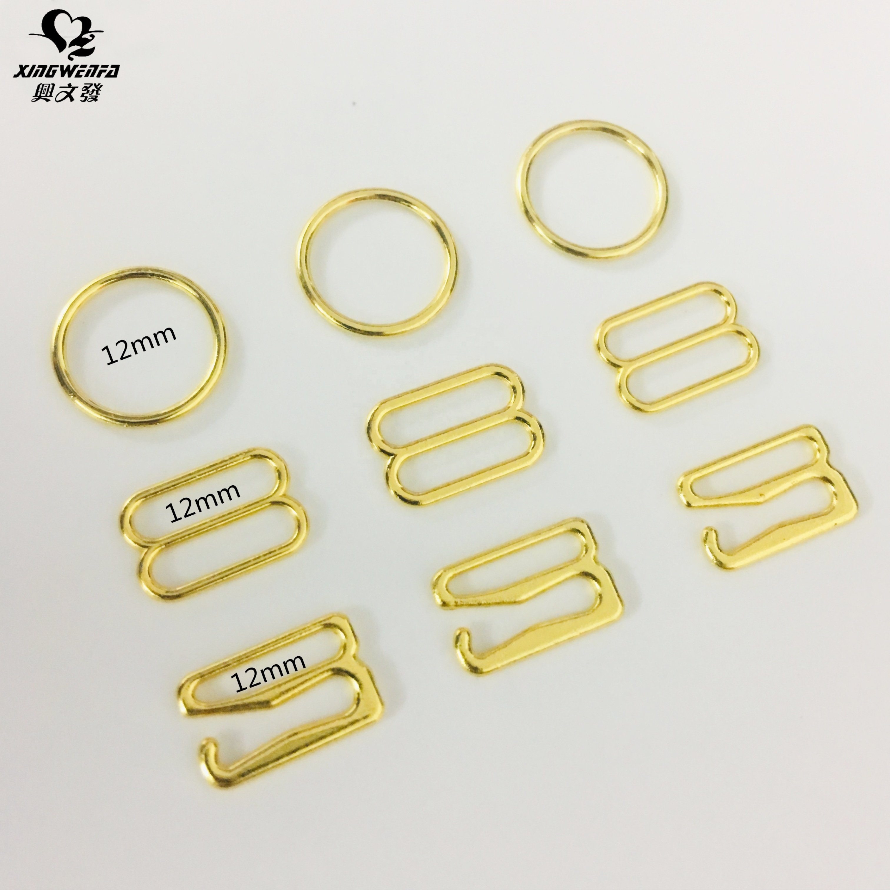 Bra accessories 12mm metal buckle Gold plated zinc alloy bra strap rings sliders and hooks