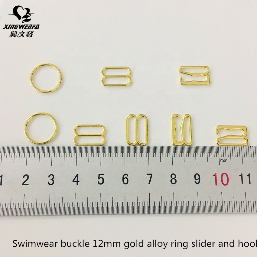 Bra accessories 12mm metal buckle Gold plated zinc alloy bra strap rings sliders and hooks