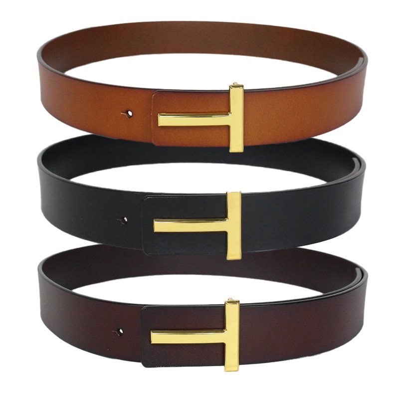 Wholesale Vintage Style Women's Genuine Leather Belt with T Buckle Custom Length Black Cowhide Dress Jeans Accessory for Women