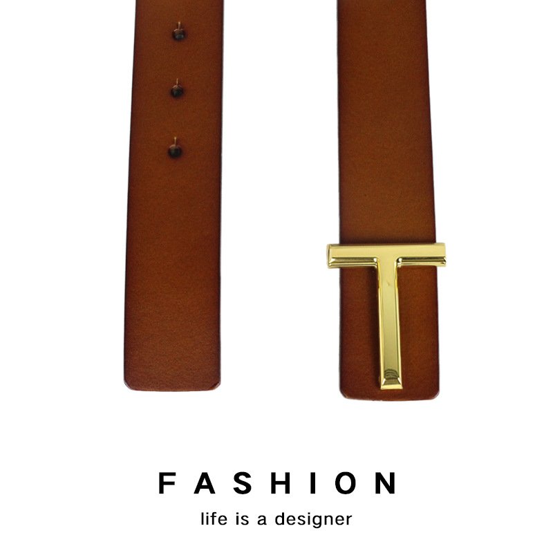 Wholesale Vintage Style Women's Genuine Leather Belt with T Buckle Custom Length Black Cowhide Dress Jeans Accessory for Women