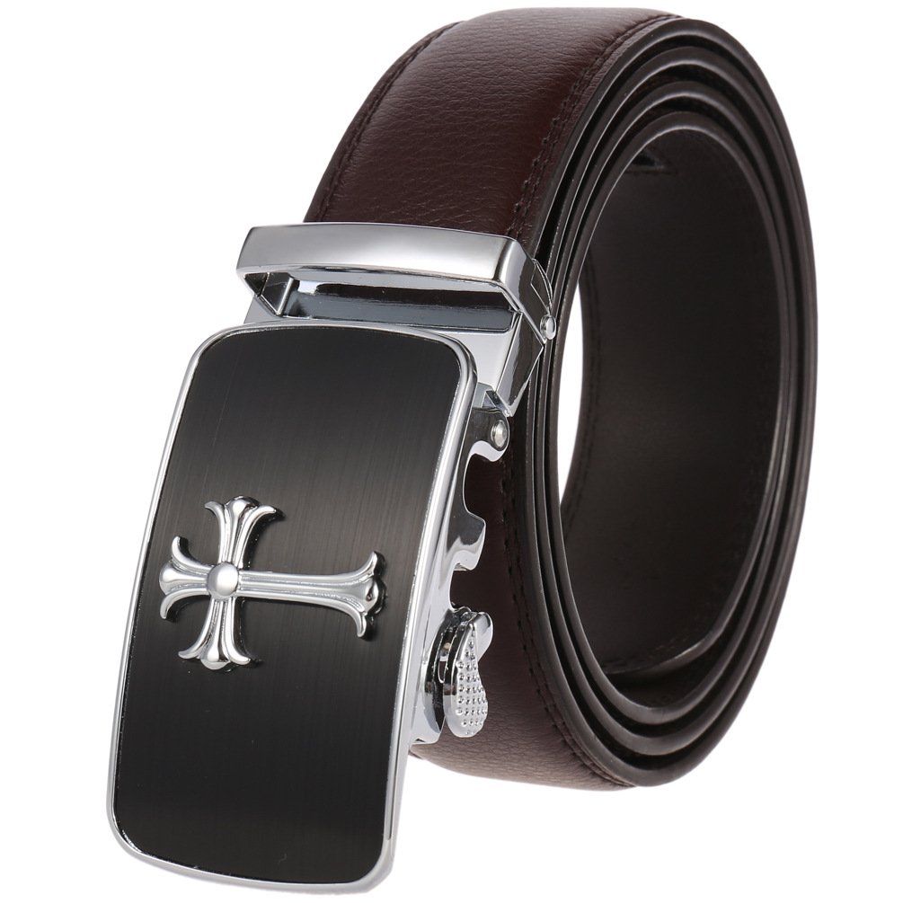 Manufacturers Selling Custom Logo Adjustable Ratchet 35mm Width automatic buckle leather belts for men genuine