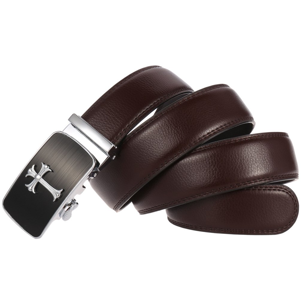 Manufacturers Selling Custom Logo Adjustable Ratchet 35mm Width automatic buckle leather belts for men genuine