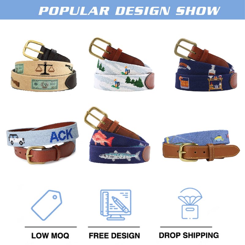 SNB022 New design man cowhide leather belts Stainless steel buckle belt for man custom Needlepoint Genuine Leather Belts