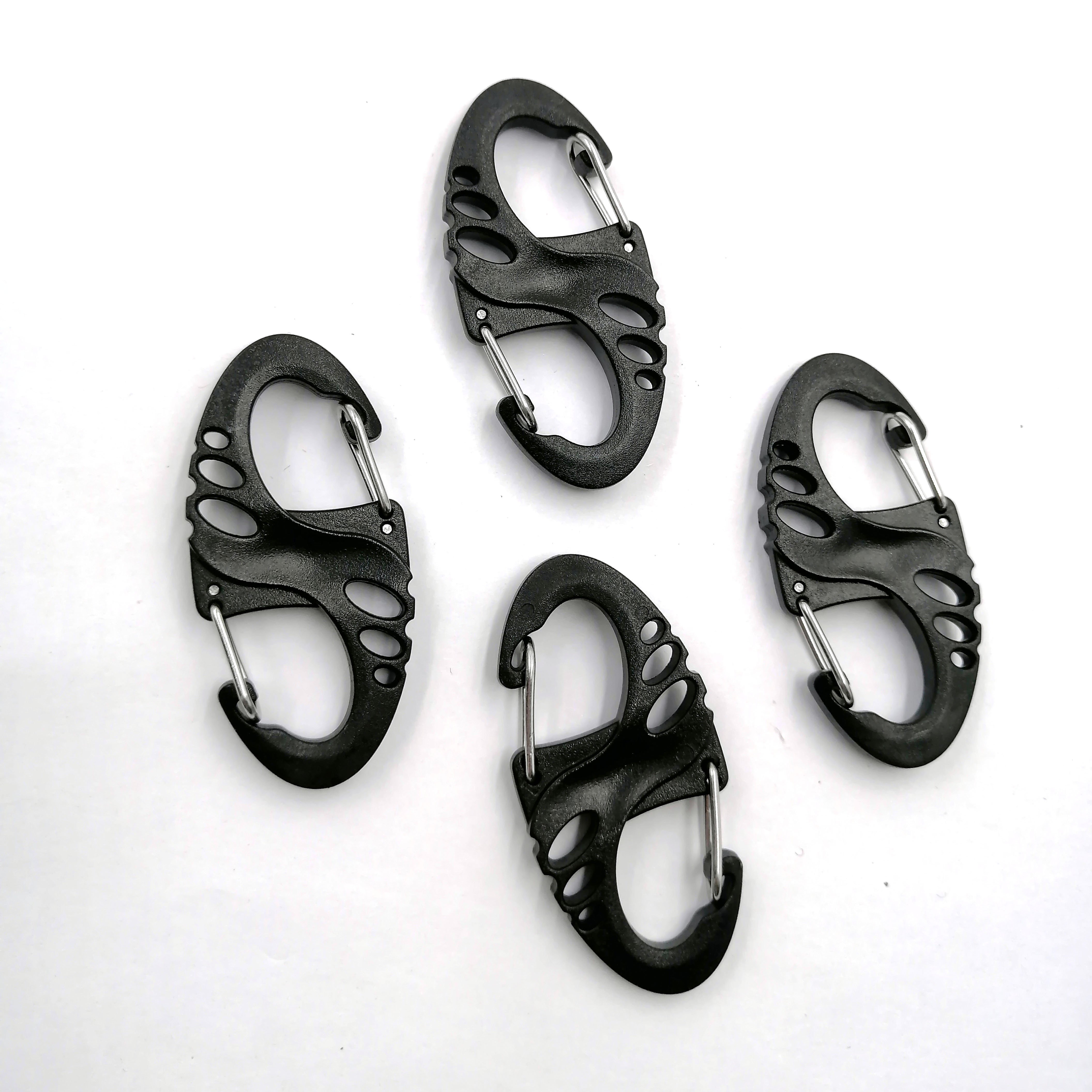 Customized Auto Locked Hook Buckle Plastic S Carabiner Paracord Clips Hook for Survival Bracelet Keychain