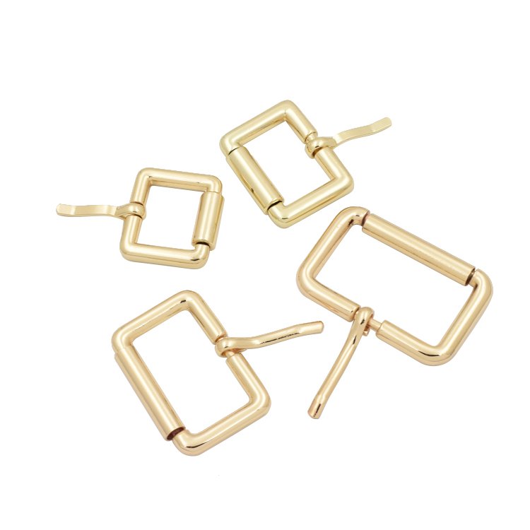 Wholesale gold plated square single prong bag strap belt buckle metal roller buckle
