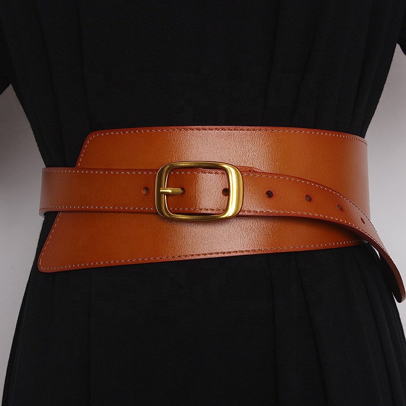 Fashion Retro Vintage Genuine Leather Wide Cowhide Waist Belt for Women Coat Sweater shirt dress