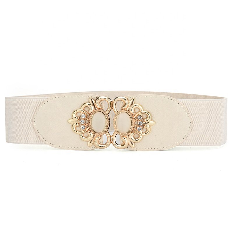 Elegant Decorative Dress Skirts pearl Clasp Buckle High Stretch Elastic Wide Belt for Sweet Girls Ladies