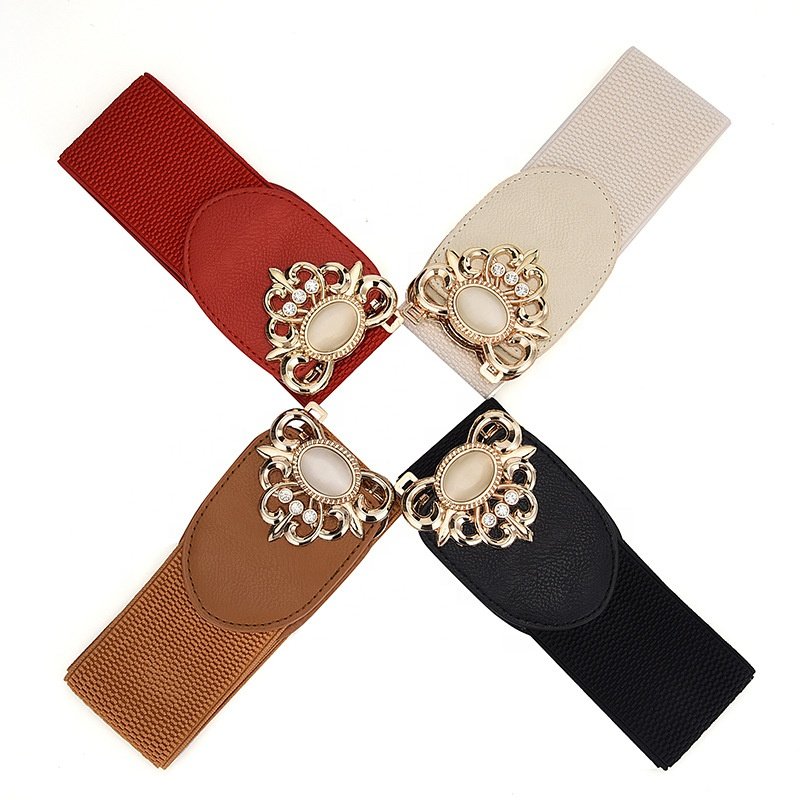 Elegant Decorative Dress Skirts pearl Clasp Buckle High Stretch Elastic Wide Belt for Sweet Girls Ladies