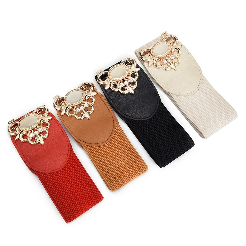 Elegant Decorative Dress Skirts pearl Clasp Buckle High Stretch Elastic Wide Belt for Sweet Girls Ladies