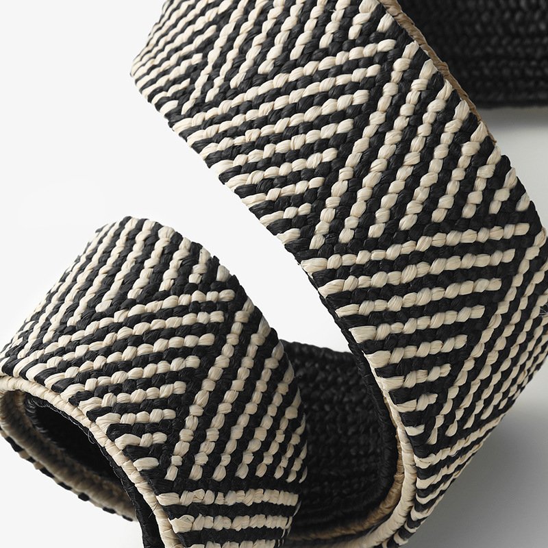 2021 New Design PP Grass Braided Woven Belt Bohemian Style Elastic Fabric Raffia Belt with Plastic Buckle For Women