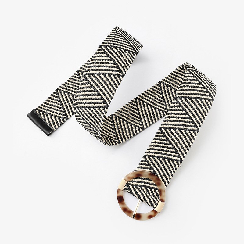 2021 New Design PP Grass Braided Woven Belt Bohemian Style Elastic Fabric Raffia Belt with Plastic Buckle For Women