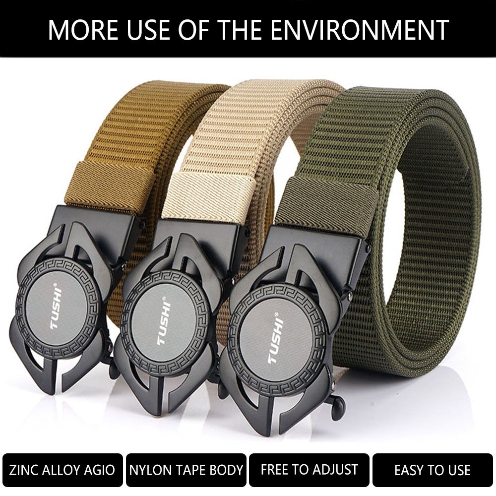 Wholesale New Thickening Men's Nylon Fabric belt metal automatic buckle Outdoor Tactical Belt Casual Hunting Hiking Sports belt