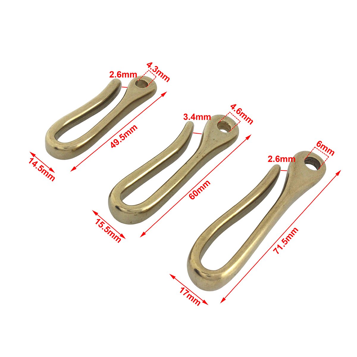 Solid Brass Belt U Hook Fob Clip Keychain Retro Vintage Key Ring Keychain Wallet Fish Hook 3 sizes Available
