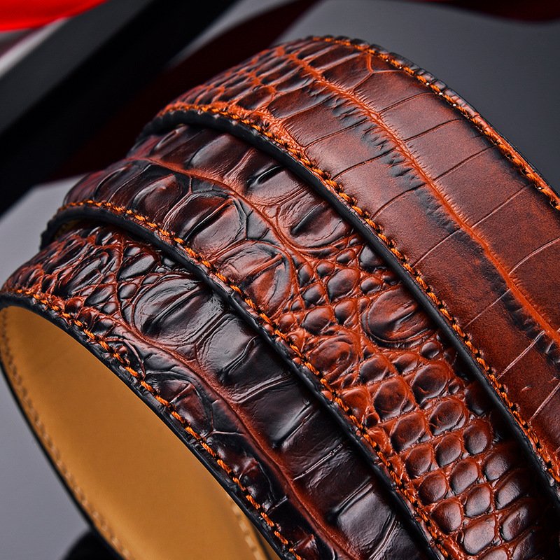 Custom Logo Blank Automatic Buckle Business Fashion Faux Crocodile Leather Men's Waist Belt NO Ratchet