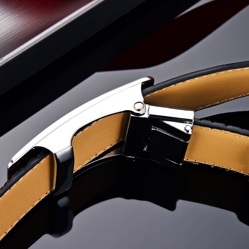 Custom Logo Blank Automatic Buckle Business Fashion Faux Crocodile Leather Men's Waist Belt NO Ratchet