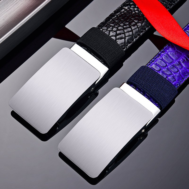 Custom Logo Blank Automatic Buckle Business Fashion Faux Crocodile Leather Men's Waist Belt NO Ratchet