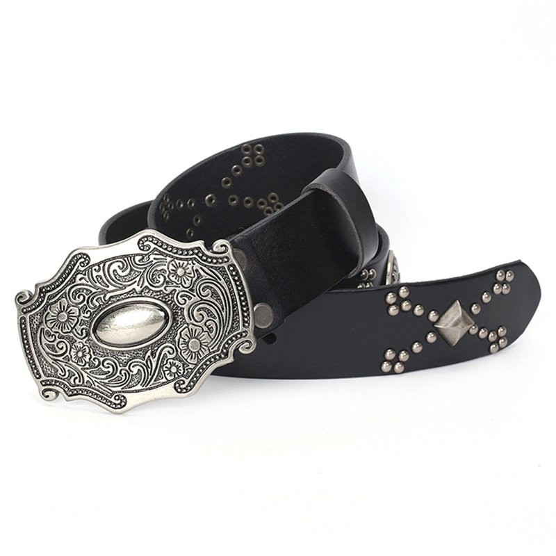 Western Popular Irregular Buckle Conchos Rivet Rhinestone Retro Women's Men's Belt Punk Decorative Belt