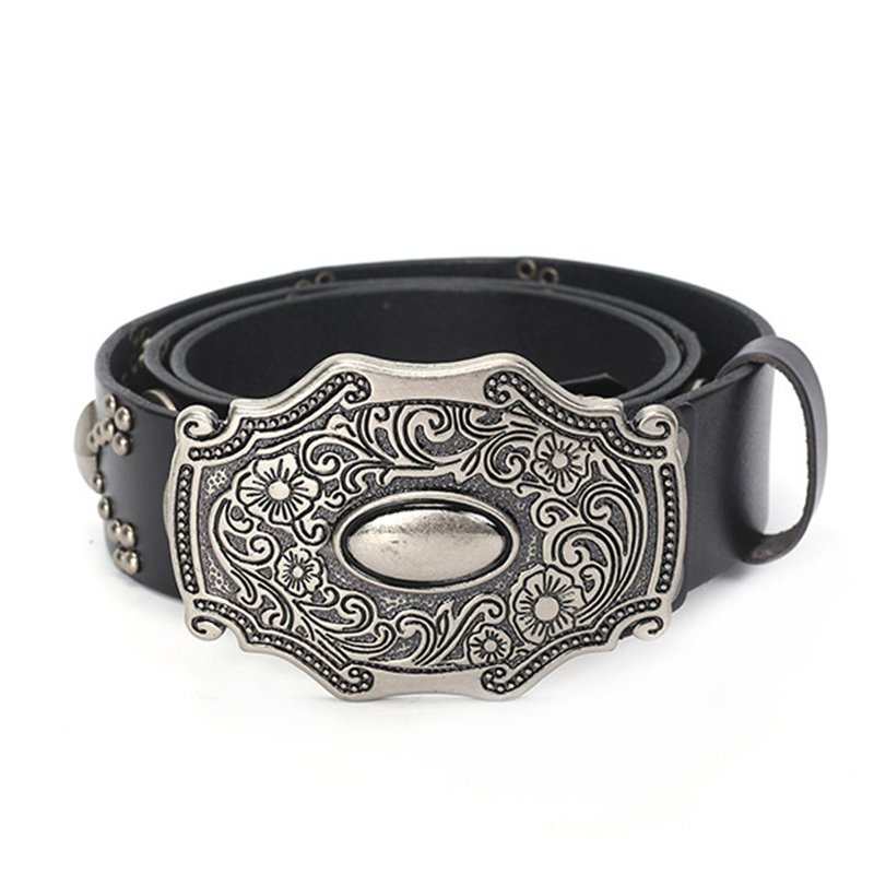 Western Popular Irregular Buckle Conchos Rivet Rhinestone Retro Women's Men's Belt Punk Decorative Belt