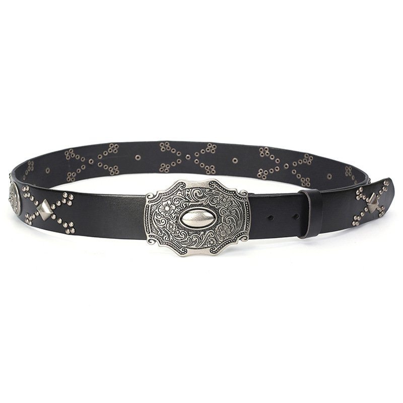 Western Popular Irregular Buckle Conchos Rivet Rhinestone Retro Women's Men's Belt Punk Decorative Belt