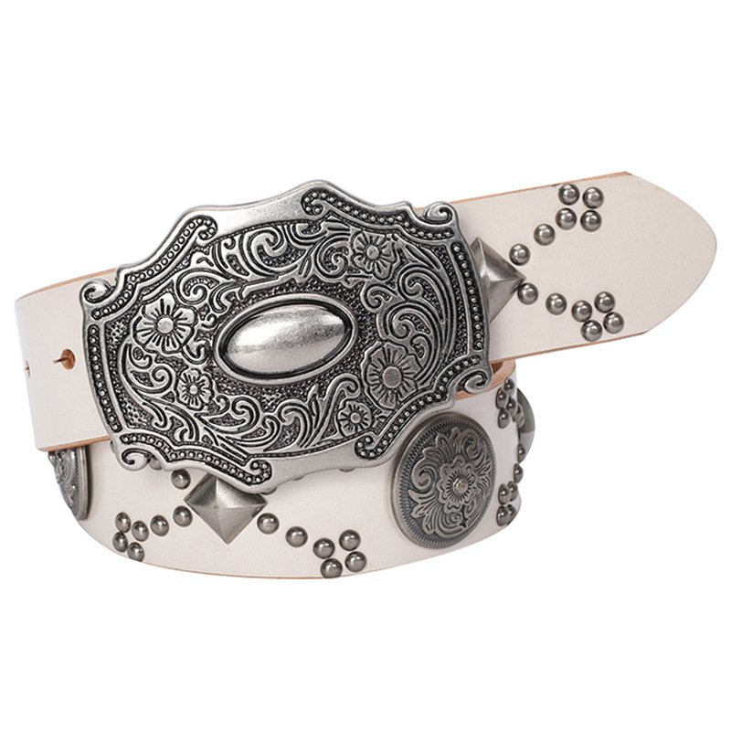 Western Popular Irregular Buckle Conchos Rivet Rhinestone Retro Women's Men's Belt Punk Decorative Belt