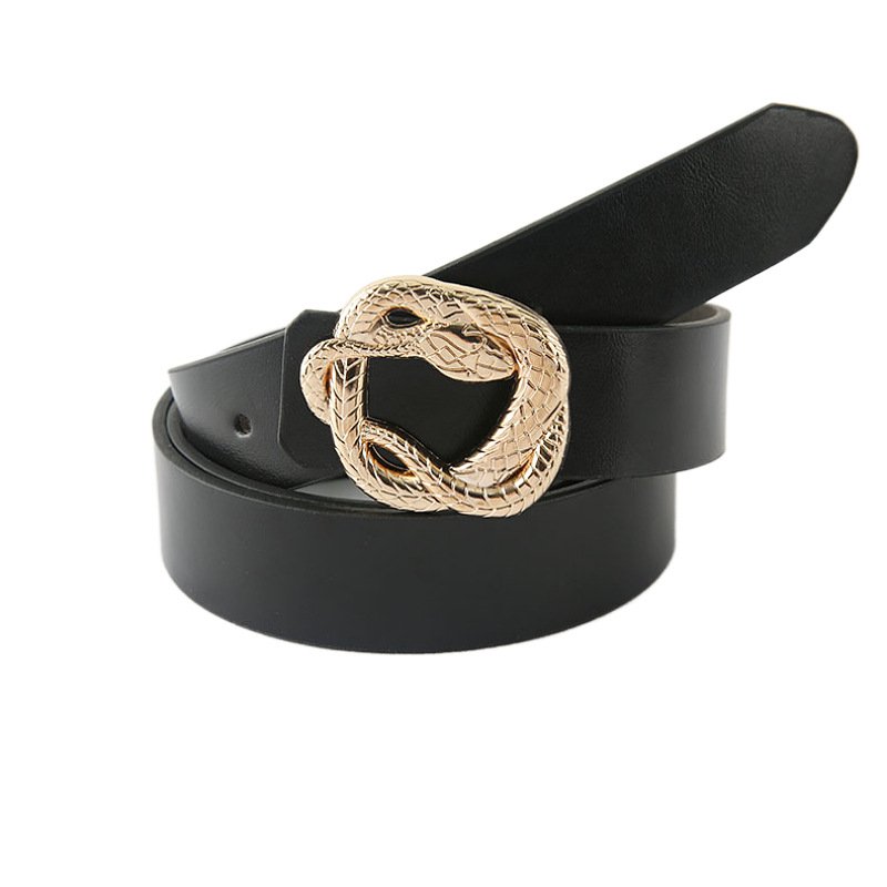 Snake Buckle Ladies Belt Wholesale Alloy Customized Black Belt,Fashion Pu Women Female