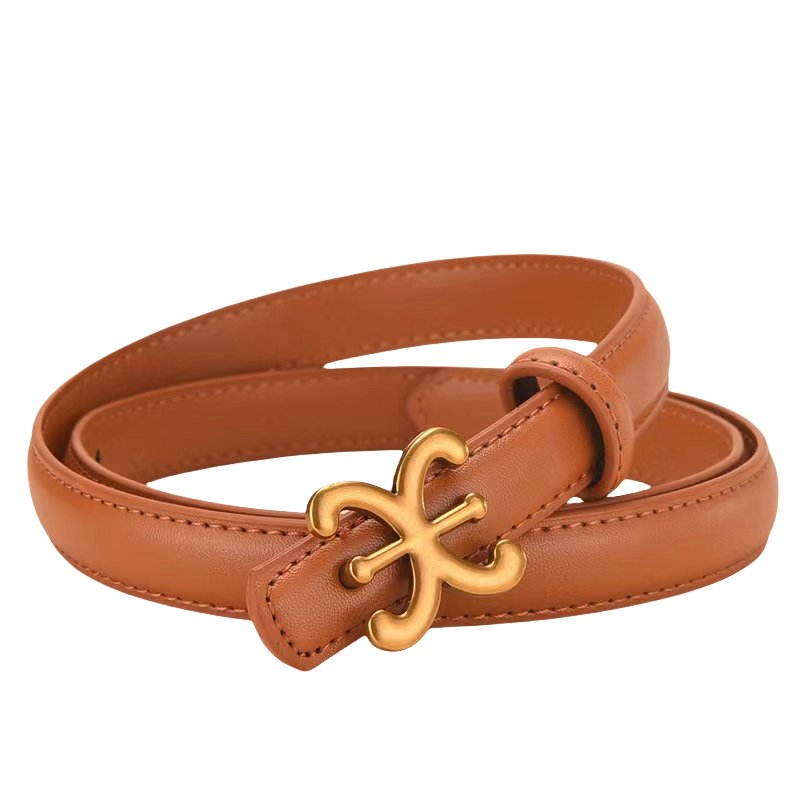 Customized 2cm Width Cow Hide Genuine Leather Belt for Women Fashionable Trendy Ladies Belt with Alloy Buckle Designed Style