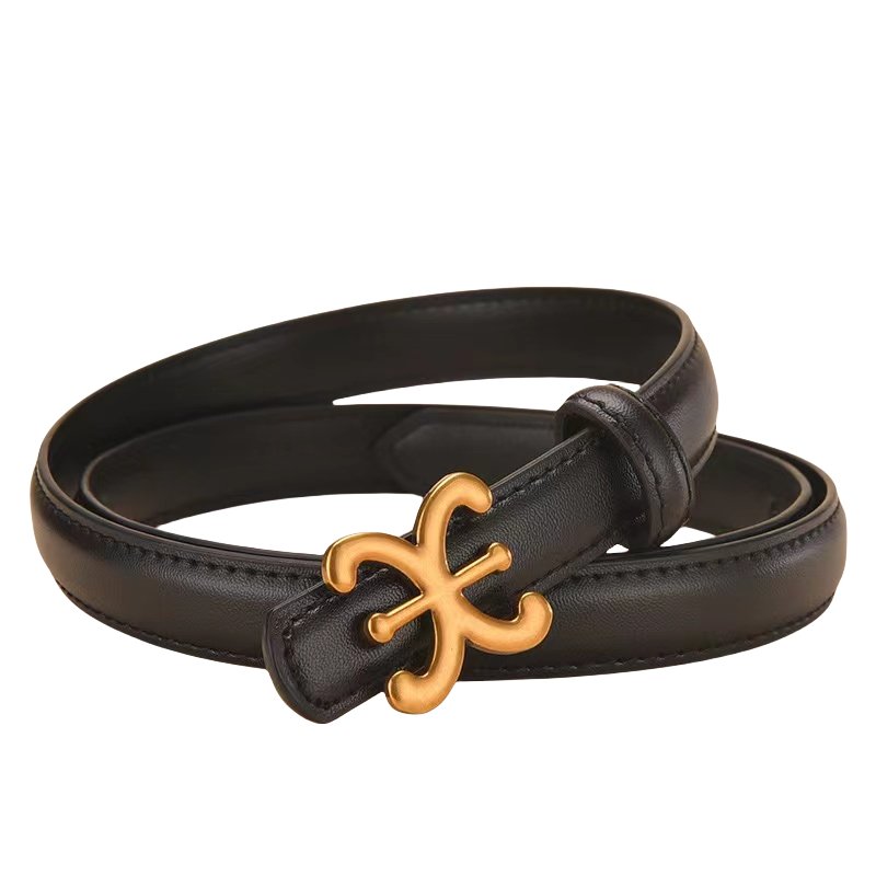 Customized 2cm Width Cow Hide Genuine Leather Belt for Women Fashionable Trendy Ladies Belt with Alloy Buckle Designed Style
