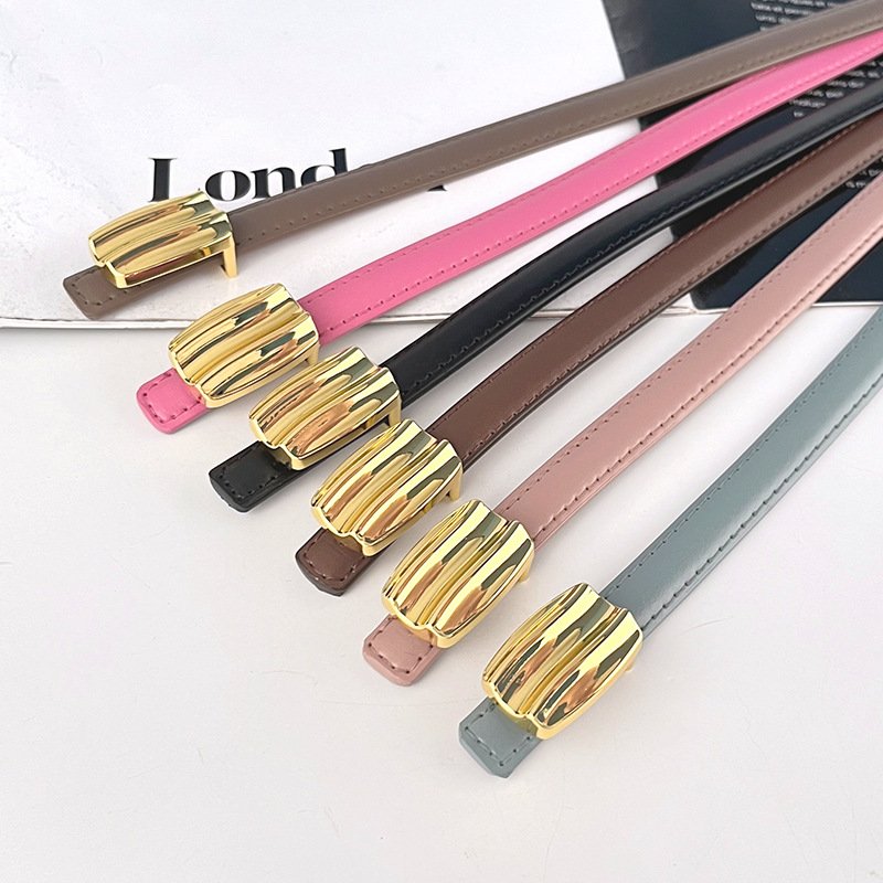 Newest Designs Metal Gold Buckle Genuine Leather Thin Belt Female Colorful Cowhide Waist Belts Decoration Jeans Wholesales