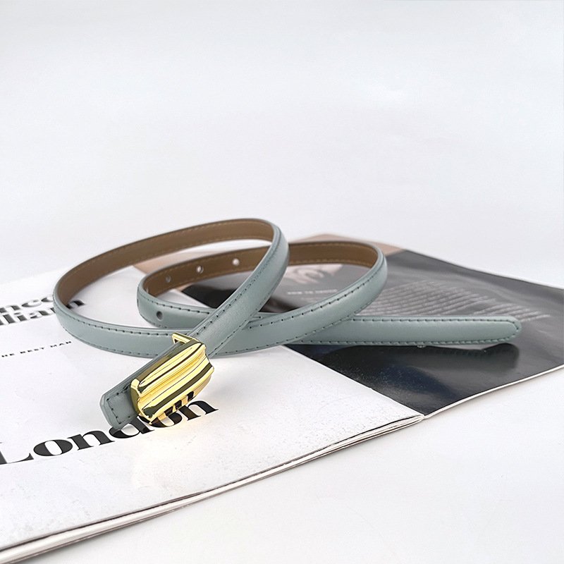 Newest Designs Metal Gold Buckle Genuine Leather Thin Belt Female Colorful Cowhide Waist Belts Decoration Jeans Wholesales