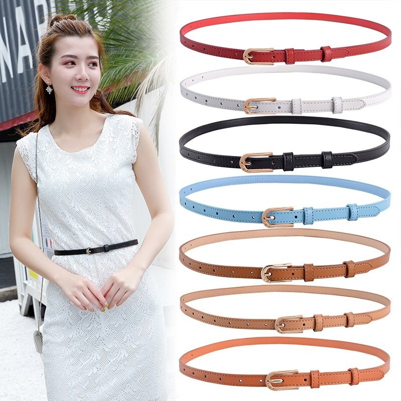 Fashion Black Blue White Pink Red Women Belts Thin Skinny Waistband Pin Buckle Adjustable Belt Summer Dress Jeans Strap Pu Belts
