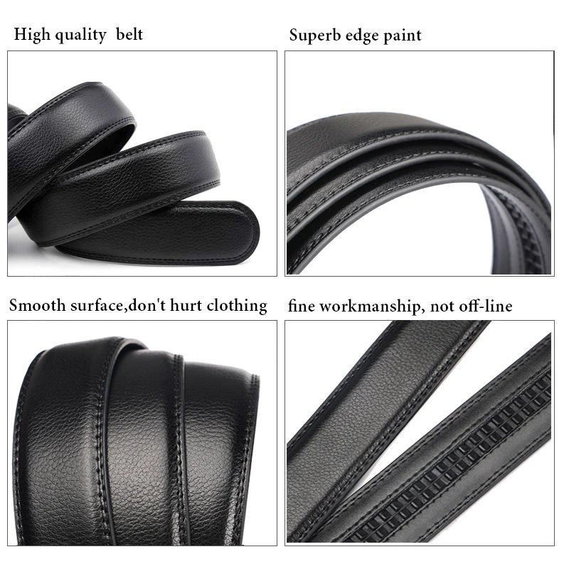 Wholesale Durable Automatic Silding Ratchet Buckle Black Genuine Cow Leather Man Belts Mens Luxury Belt
