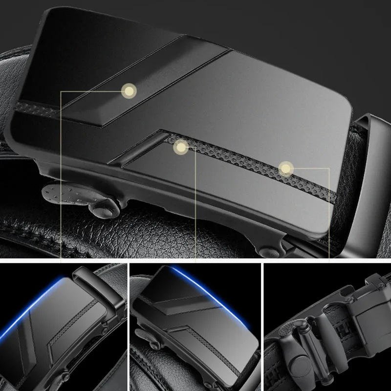 Wholesale Durable Automatic Silding Ratchet Buckle Black Genuine Cow Leather Man Belts Mens Luxury Belt
