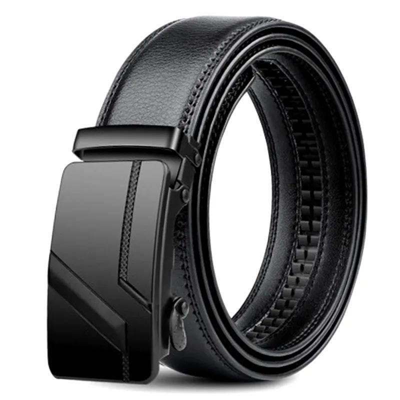 Wholesale Durable Automatic Silding Ratchet Buckle Black Genuine Cow Leather Man Belts Mens Luxury Belt