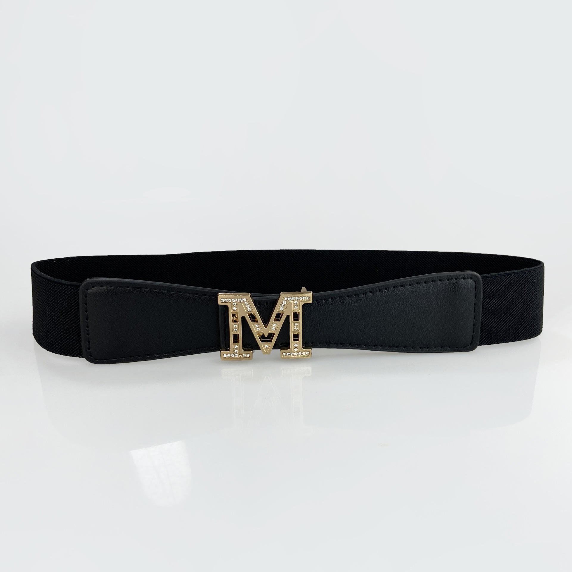 Ladies Diamond Belt Fashion M Buckle Belt Pu Waist Belts For Ladies