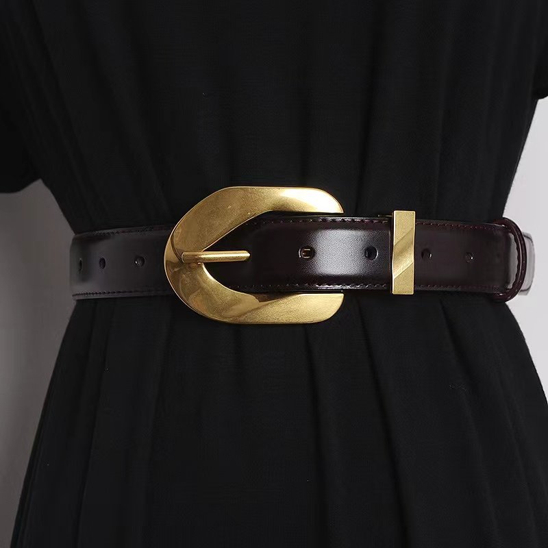 Korean INS style Designs Pure Cowhide gold buckle Belt Women's Decorative Dress With Pants Casual Genuine Leather waist Belts