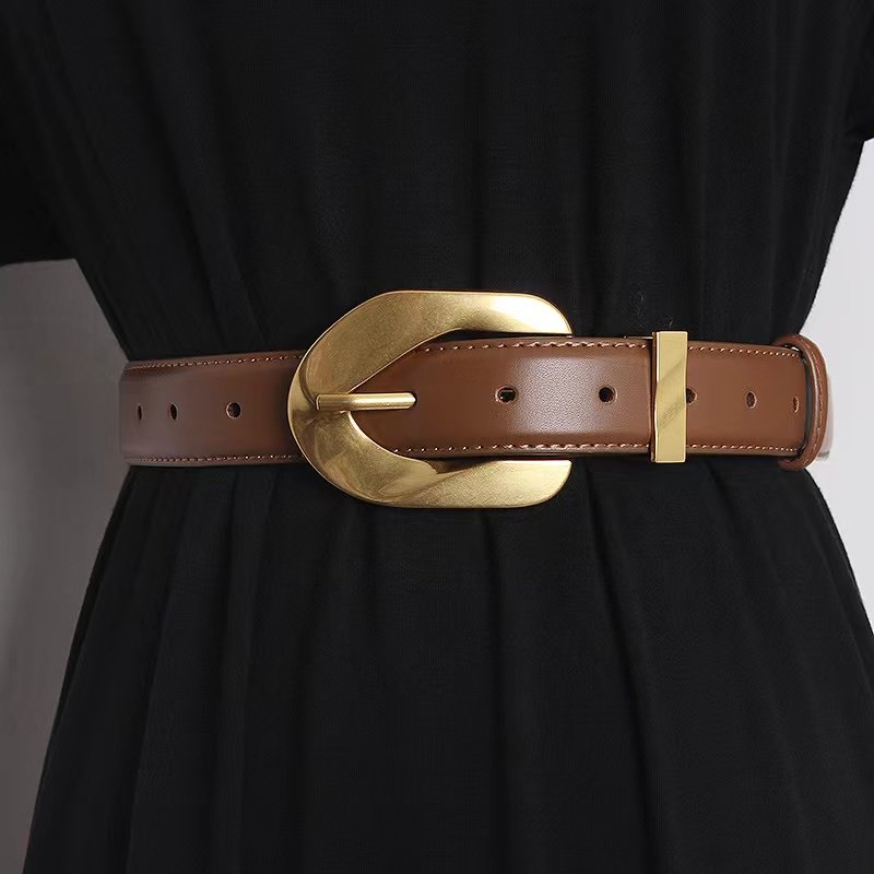 Korean INS style Designs Pure Cowhide gold buckle Belt Women's Decorative Dress With Pants Casual Genuine Leather waist Belts