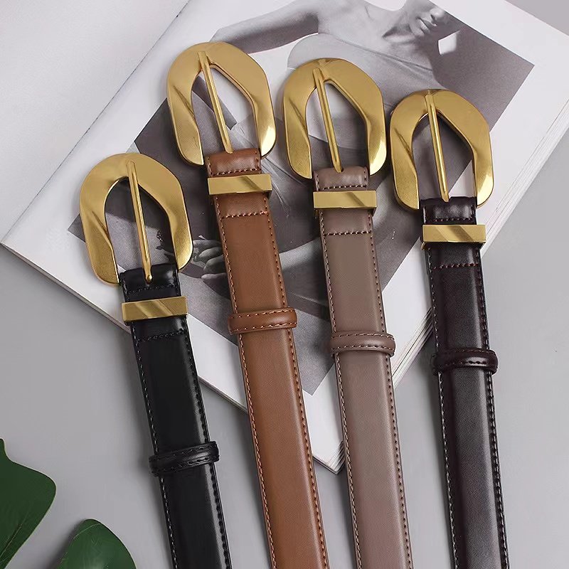 Korean INS style Designs Pure Cowhide gold buckle Belt Women's Decorative Dress With Pants Casual Genuine Leather waist Belts
