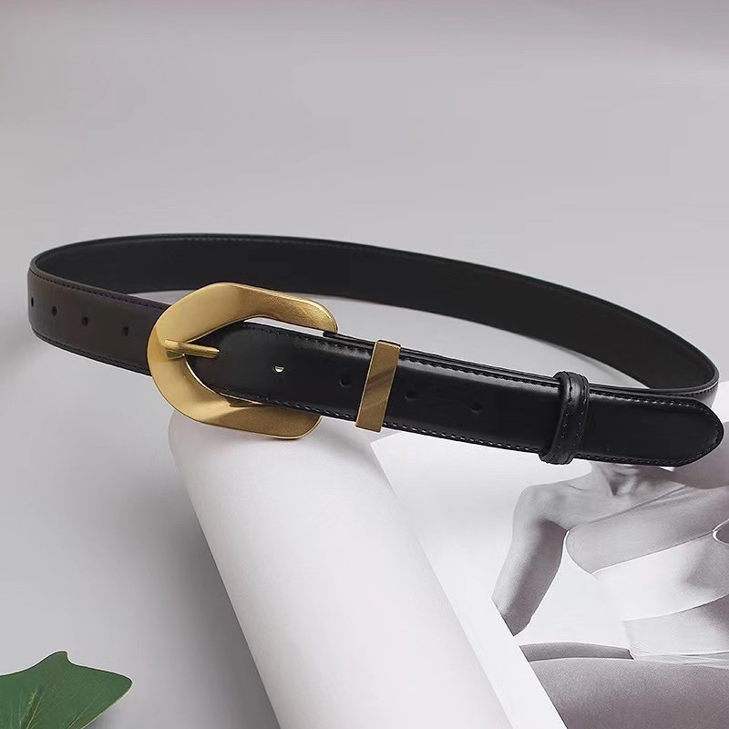 Korean INS style Designs Pure Cowhide gold buckle Belt Women's Decorative Dress With Pants Casual Genuine Leather waist Belts